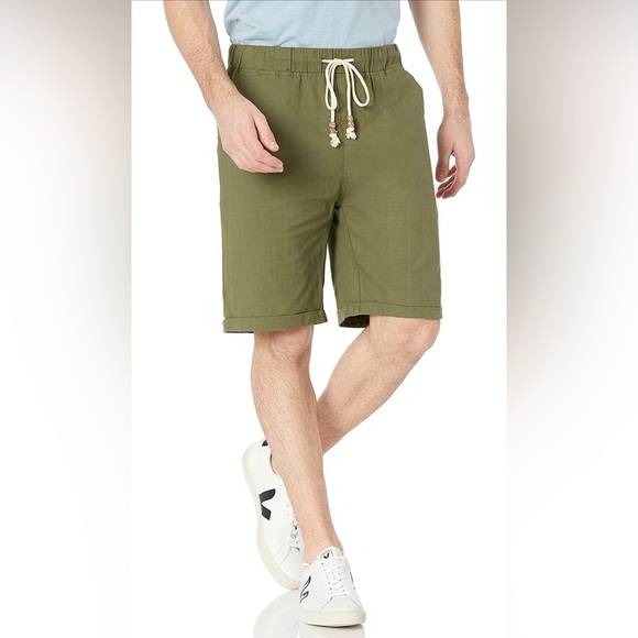 Men's Boho Linen Shorts Casual Classic Fit Short Leisure Vacation Army Green NEW - Picture 2 of 11